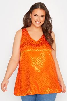 Top Sin Mangas Naranja Estampado Satinado Animal, Mujer Curvy Y Tallas Grandes, Yours