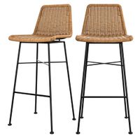 set de 2 sillas de bar de resina tejida marron 76 cm