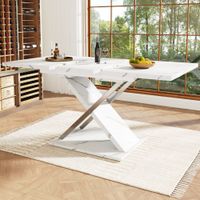 mesa de comedor extensible con efecto marmol y patas cruzadas