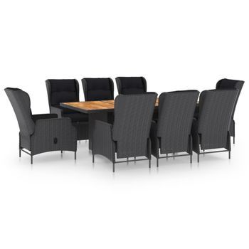 Set Comedor Jardín 9 Pzas Y Cojines Ratán Sintético Gris Oscuro Vidaxl