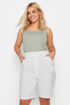 Yours Pantalones Cortos Blancos De Algodón Fresco, Mujer Curvy Y Tallas Grandes, Yours
