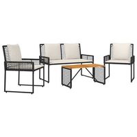 juego de muebles de exterior con cojin 4 piezas  mobiliario de jardin negro y crema