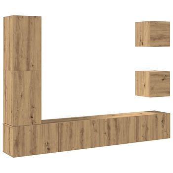 Mueble Para Tv De Pared Madera Contrachapada Artesanal 5 Uds | Mueble De Salón | Gabinete De Tv