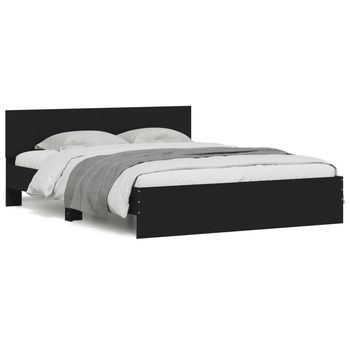 Cama Matrimonial | Cama Para Adultos | Estructura De Cama Con Cabecero Negra 140x190 Cm