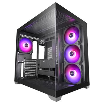 Mars Gaming MCV5, Caja PC ATX, Cristal Templado Panorámico, 4x Ventiladores ARGB 120mm, 7 Slots PCI Horizontales + 2 Slots PCI Verticales, Compatible con Placas Base de Conector Inverso, USB-C, Negro