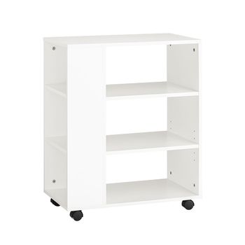 Mesa auxiliar con 4 ruedas y 3 estantes madera blanco