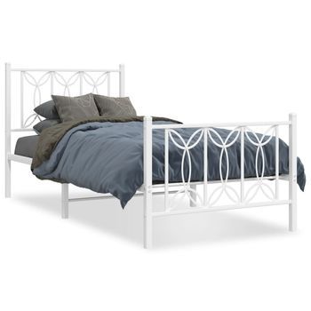 Cama Individual | Cama Para Adultos | Estructura Cama Metal Con Cabecero Y Pie Cama Blanca 90x200 Cm