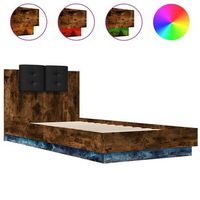 cama para adulto  cama individual  estructura de cama cabecero luces led roble ahumado 90x200 cm