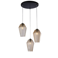 prisma suspension en hierro lacado negro con cables electricos orientables y difusores de cristal soplado color ambar con dec relieve 3 luces 135 o47