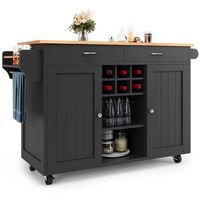 isla de cocina y mueble buffet aparador mesa de comedor multifuncional con ruedas y botellero 102x45x92cm mdf y metal negro