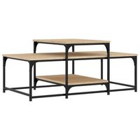 mesa de centro de diseno industrial con estantes 102 x 60 x 45 cm madera de ingenieria y metal color roble dec038918