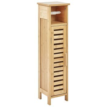 Armario Para Papel Higiénico Minimalista Con Estantes Y Puerta De Madera De Bambú Marrón Claro Olathe