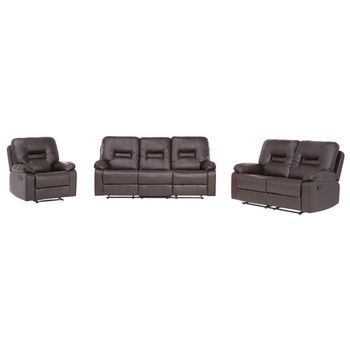 Conjunto De Salón De Piel Sintética Marrón 3 Plazas 2 Plazas Sillón Bergen