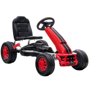 AIYAPLAY Go Kart para Niños de +3 Años con Asiento Ajustable Volante Freno Manual Marco de Aluminio y Acero Capacidad 30 kg Rojo   Aosom España
