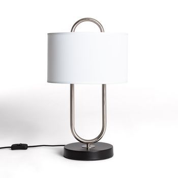 Lámpara De Mesa Metal Y Tela Duque Blanco