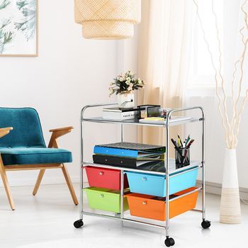 Carrito Auxiliar 4 Cajones Apilables 2 Estantes 4 Ruedas Organizador Cocina Baño Oficina 58,5x37x75 Cm Multicolor