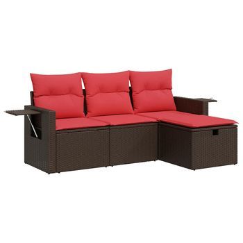 Set De Sofás De Jardín 4 Pzas Y Cojines Ratán Sintético Marrón Cfw319115