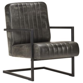 Sillón Voladizo Cuero Auténtico Gris Envejecido Vidaxl