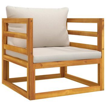 Sillón De Jardín | Silla De Jardín | Silla De Exterior Madera Maciza Acacia Con Cojines Gris Claro