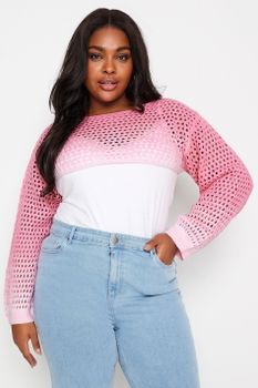Yours Top Extracorto Crochet Rosa Degradado, Mujer Curvy Y Tallas Grandes, Yours