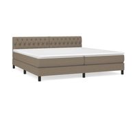cama box spring con colchon tela gris taupe 200x200 cm diseno de botones