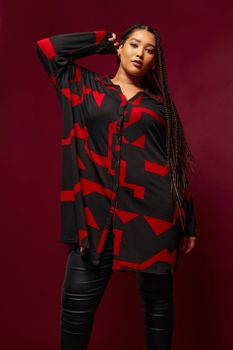 Yours Túnica Negra Y Roja Estampada, Mujer Curvy Y Tallas Grandes, Yours