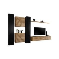 conjunto de muebles de diseno para sala switch vi color negro y roble con acabados brillantes negros y efecto fresado en roble