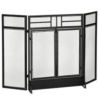 homcom salvachispas plegable pantalla protectora de chimenea de 3 paneles con doble puerta y pies 120x115x79 cm estructura metal negro   aosom espana
