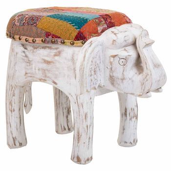 Taburete De Madera Blanco 36x51x37