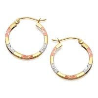 9ct gold three colour square edge hoop earrings - 20mm - g4916