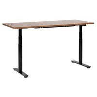 escritorio de altura regulable electrico diseno moderno patas redondas 160 x 72 cm tablero madera oscura soporte de acero negro destinas
