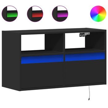 Mueble De Tv | Mueble De Salón | Gabinete De Tv De Pared Con Luces Led Negro 80x31x45 Cm