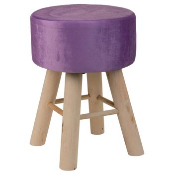 Taburete de madera y forrado de tela lila