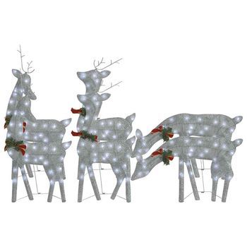 Renos De Navidad 6 Piezas De Malla Blanco Frío Plateado Vidaxl