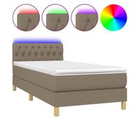 cama box spring con colchon led tela gris taupe 100x200 cm diseno de botones