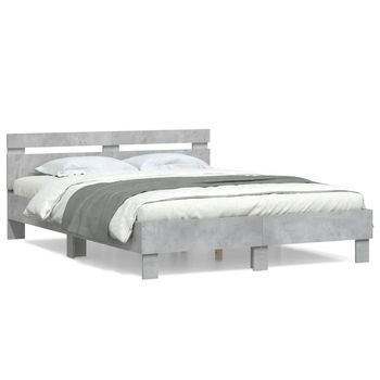 Cama Matrimonial | Cama Para Adultos | Cama Con Cabecero Madera De Ingeniería Gris Hormigón 140x200 Cm