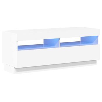Mueble Tv | Mueble De Salón | Armario Tv Con Luces Led Blanco Brillante 100x35x40 Cm
