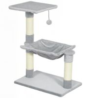 pawhut arbol rascador para gatos 50x36x70 cm centro de actividad con hamaca plataforma y postes de sisal gris claro   aosom espana