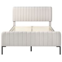 cama rembourre 160x200cm con colchon de 720 muelles y cabecero ajustable de 55cm base de lamas de madera tela de lino gris-beige