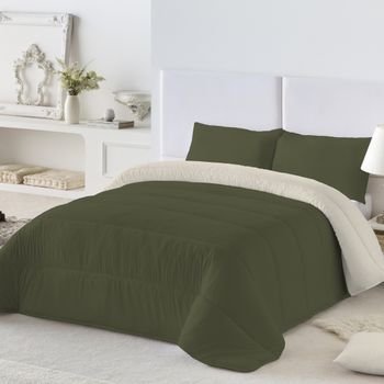Naturals - Edredón Nórdico Reversible Bicolor - Cama 135/150 - Verde/vainilla