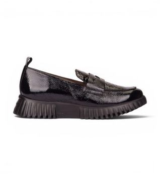 Wonders para mujer. A-4420 Mocasines de Piel Mix negro (41), Plano, 1 a 3cm, Ninguno, Casual, Clásico, Charol