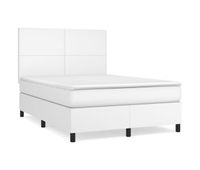 cama box spring con colchon cuero sintetico blanco 140x200cm diseno plano