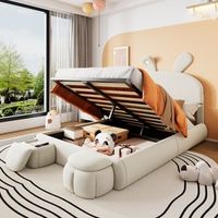 cama con dos cajones de 140 x 200 cm - orejas de conejo con led - terciopelo - beige colchon no incluido