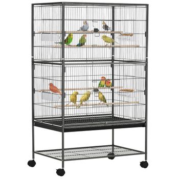 PawHut PawHut  Jaula para Pájaros con Ruedas 78x52x132 cm con Bandeja Extraíble y Estante para Canarios Periquitos Gris Oscuro