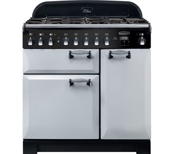 Rangemaster Elan Deluxe ELA90DFFRP 90 cm Dual Fuel Ranger Cooker - Pearl & Chrome, Red