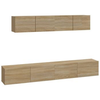 Set De Muebles Para Tv 4 Pzas Madera Contrachapada Roble Sonoma Vidaxl