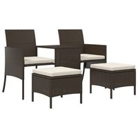 sofa de jardin  sofa de exterio 2 plazas con mesa y taburetes ratan pe marron