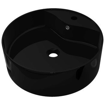 Lavabo De Cerámica Con Agujero Para Grifo/desagüe Negro Redondo Vidaxl