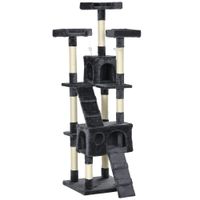 pawhut arbol para gatos torre para gatos con nidos escaleras juguetes colgantes y postes de sisal 49x49x173 cm gris oscuro