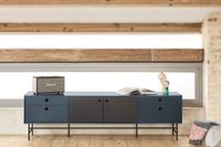 mueble de tv 2 puertas 4 cajones gris antracita y negro